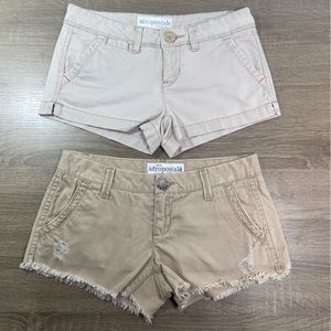 Aeropostale Stretch Jean Short Shorts Women’s 1/2 Cotton Lycra Pockets Tan Cream